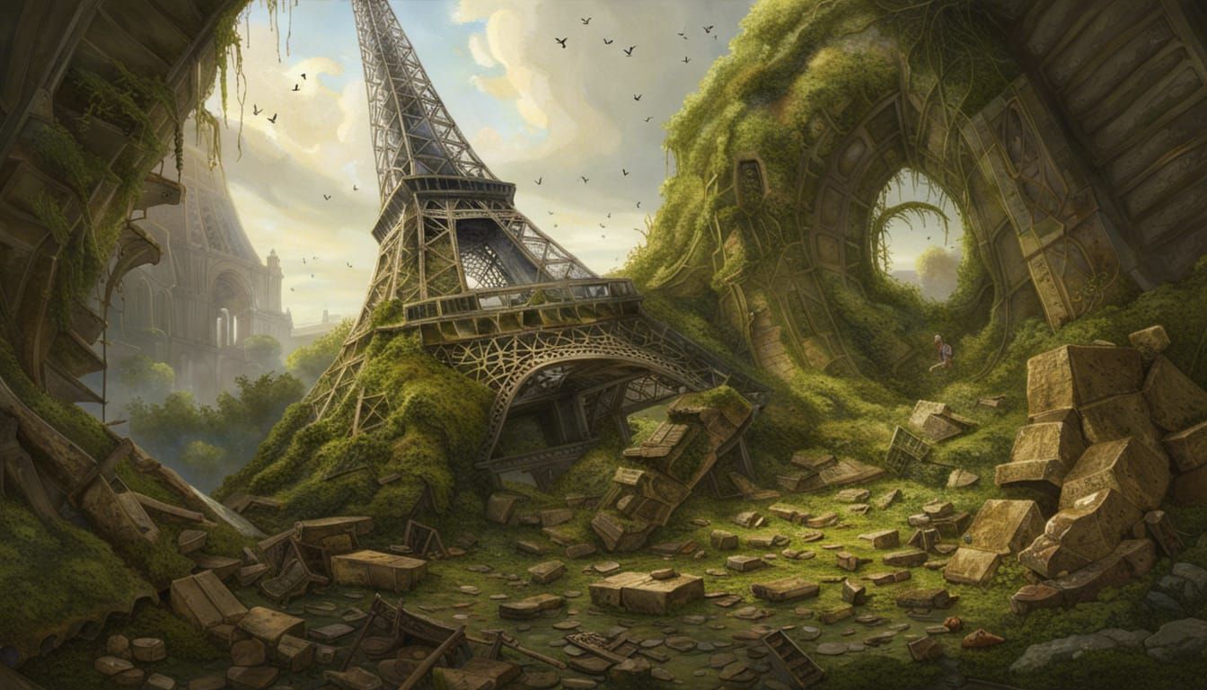 Eiffel Tower Ruins: A Hyperrealistic Landscape