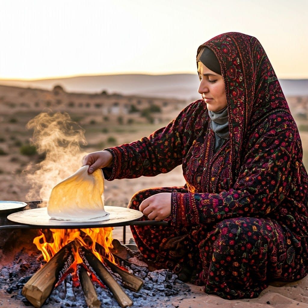 Golden Morning Bread in Jordanian Desert Landscape