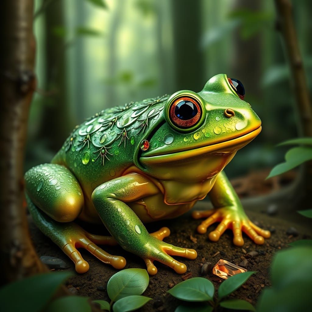 Luxurious Emerald Frog Adorns the Forest Floor
