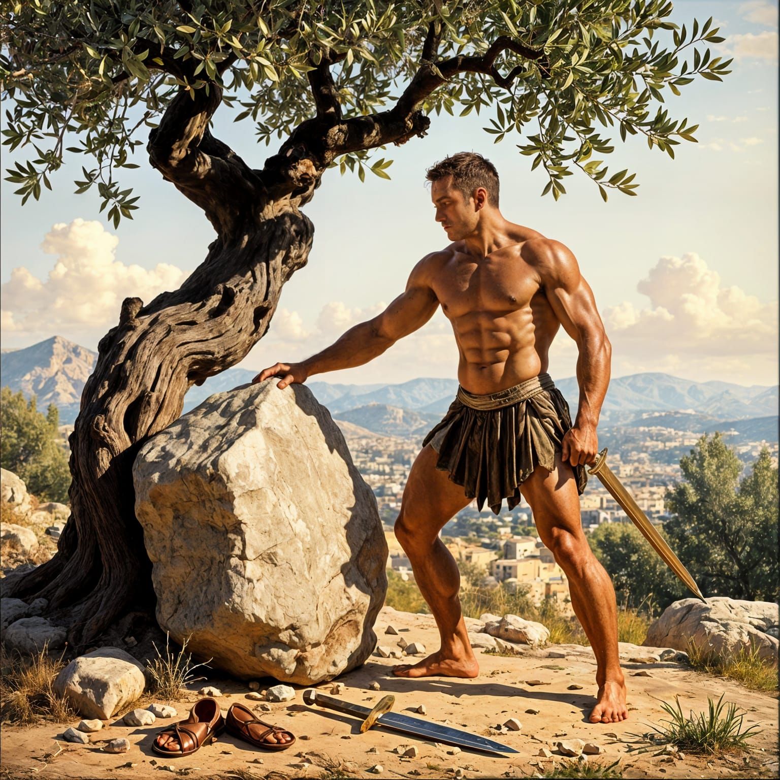 Ancient Greek Hero Theseus Lifts Stone to Find Sword