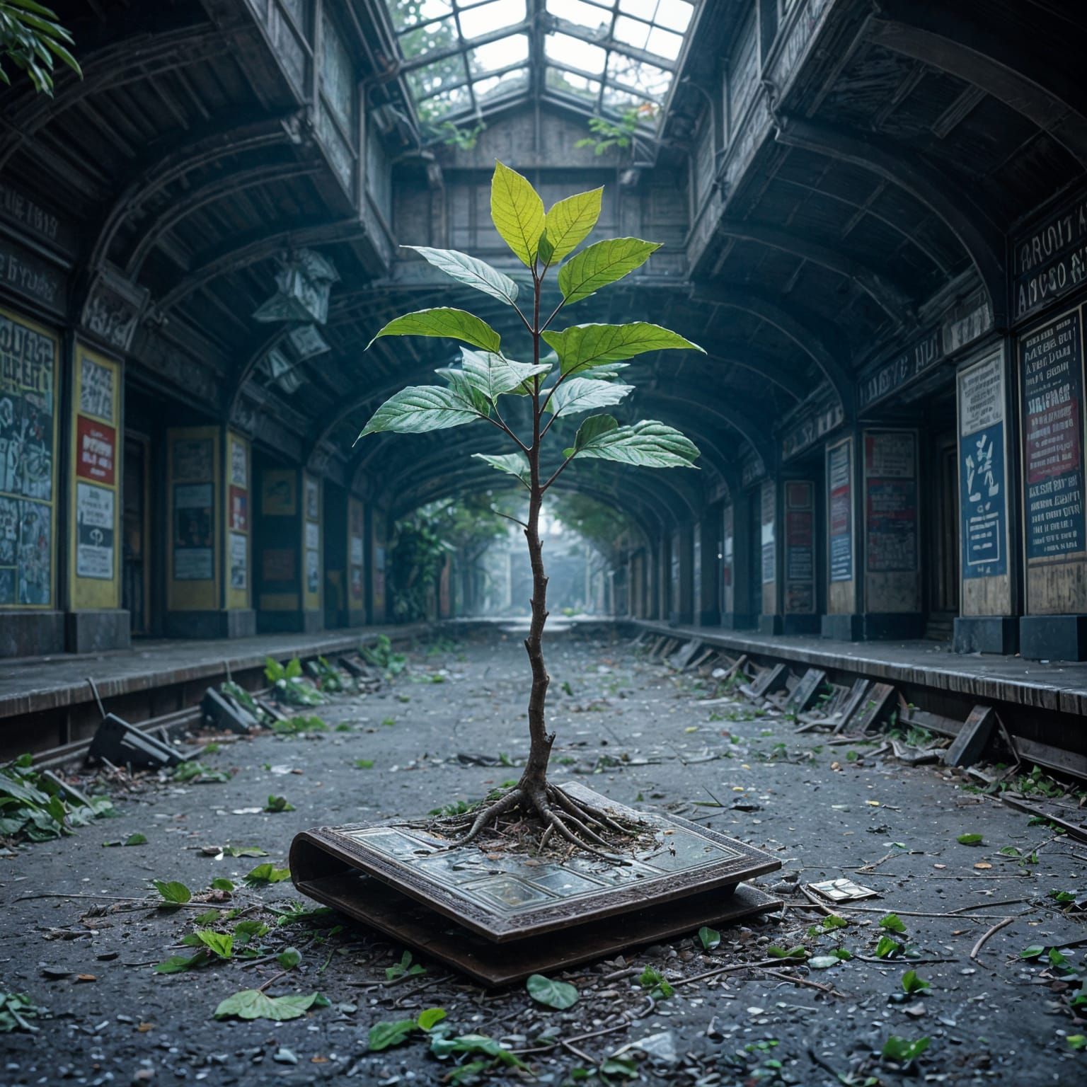 Lush Bible Tree Sprouts in Abandoned Subway