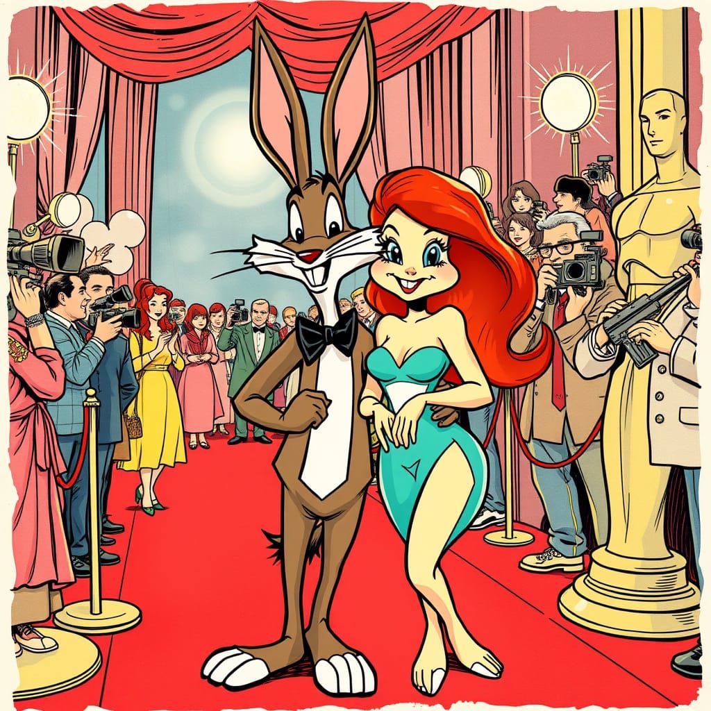 ink drawing of roger rabbit and his redhead girlfriend