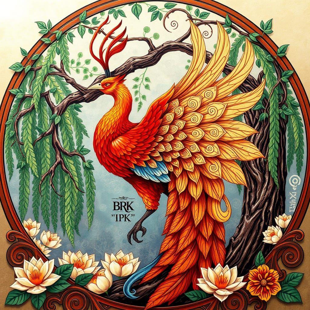 Majestic Phoenix Logo in Art Nouveau Style