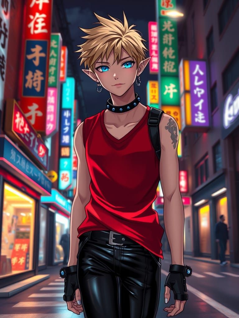 Urban Anime Elf in Neon City
