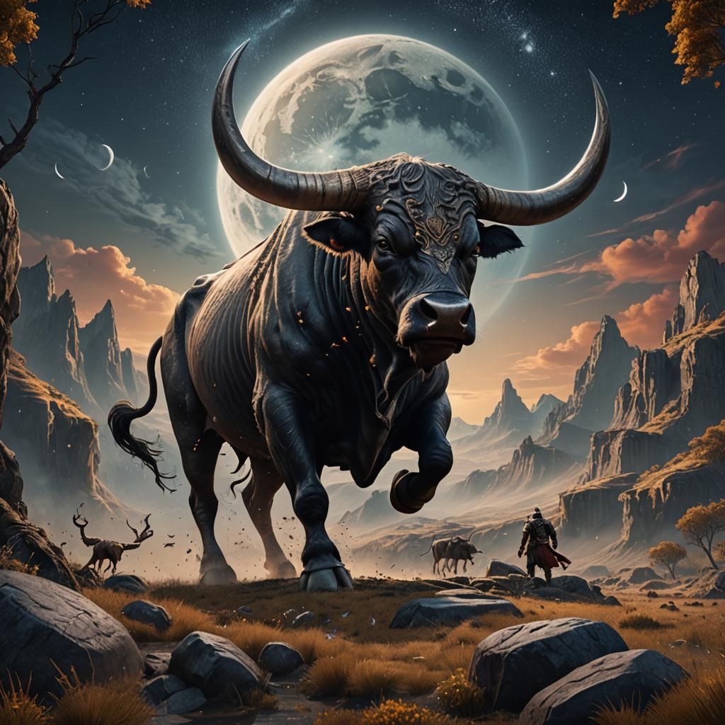 Bull of Apis and Moon: Detailed Matte Painting