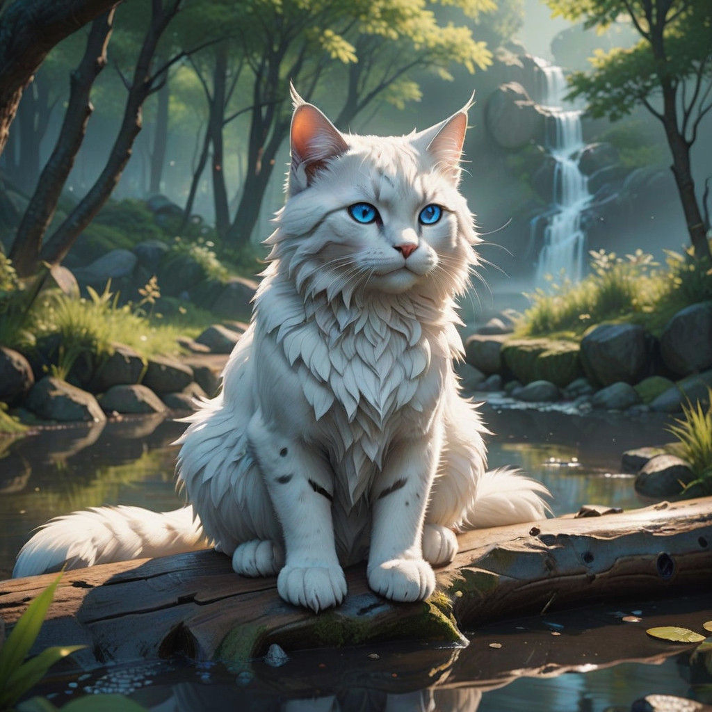Hyper-Realistic Anime Tomcat in Dense Forest Landscape
