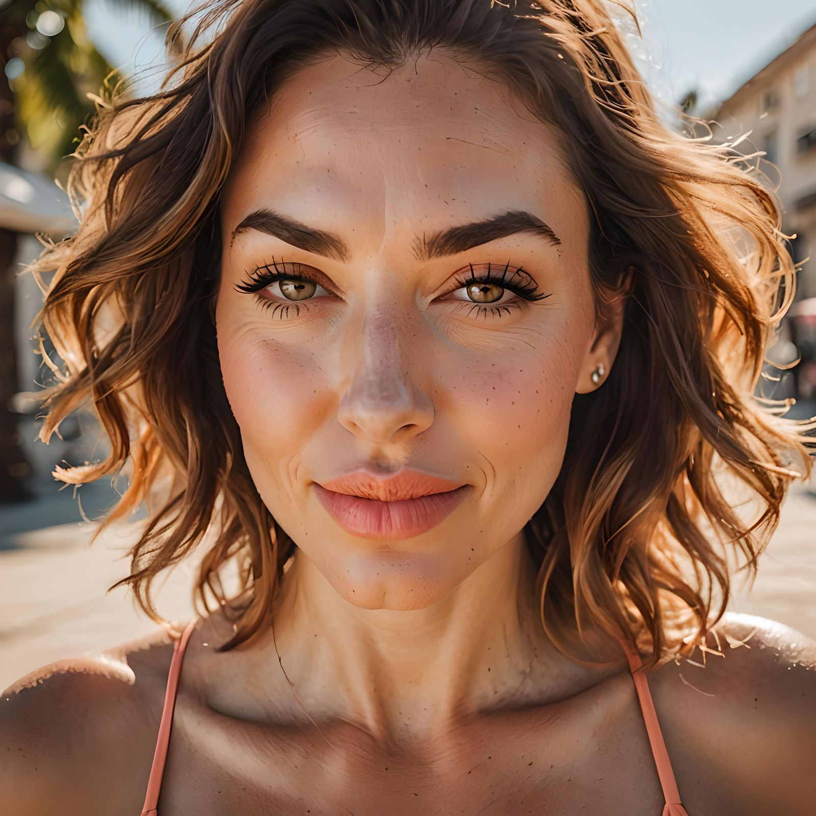 Flirty Woman in Peach Bikini Portrait