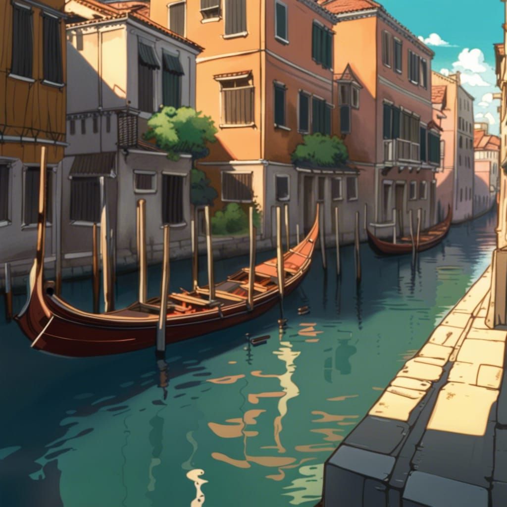 Venice Landscape in Ukiyo-e Ghibli Style