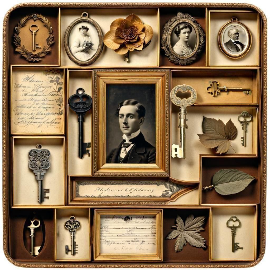 Antique Shadowbox Collage with Pressed Botanicals