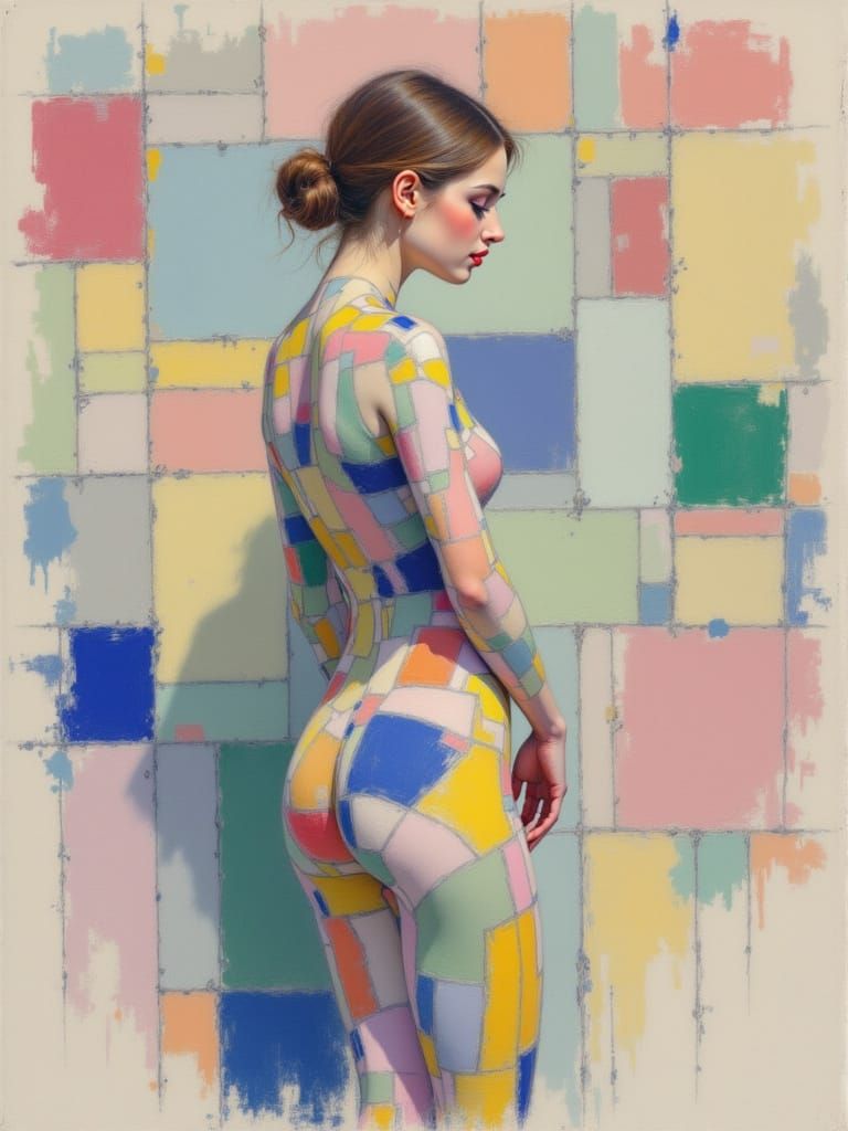 Woman Merges With Geometric Wall Art