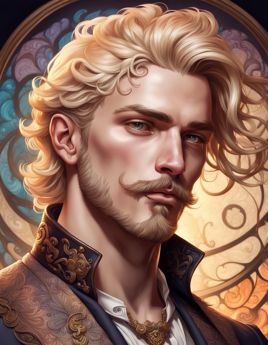 Art Nouveau Portrait of Victorian Blond Gentleman