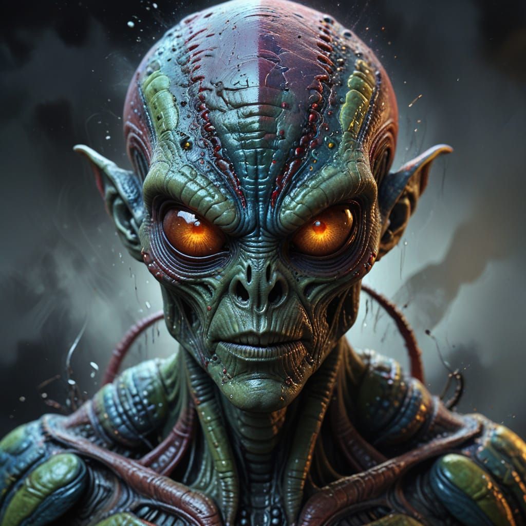 Alien Portrait in Oil Painting Style, Detailed and Vibrant