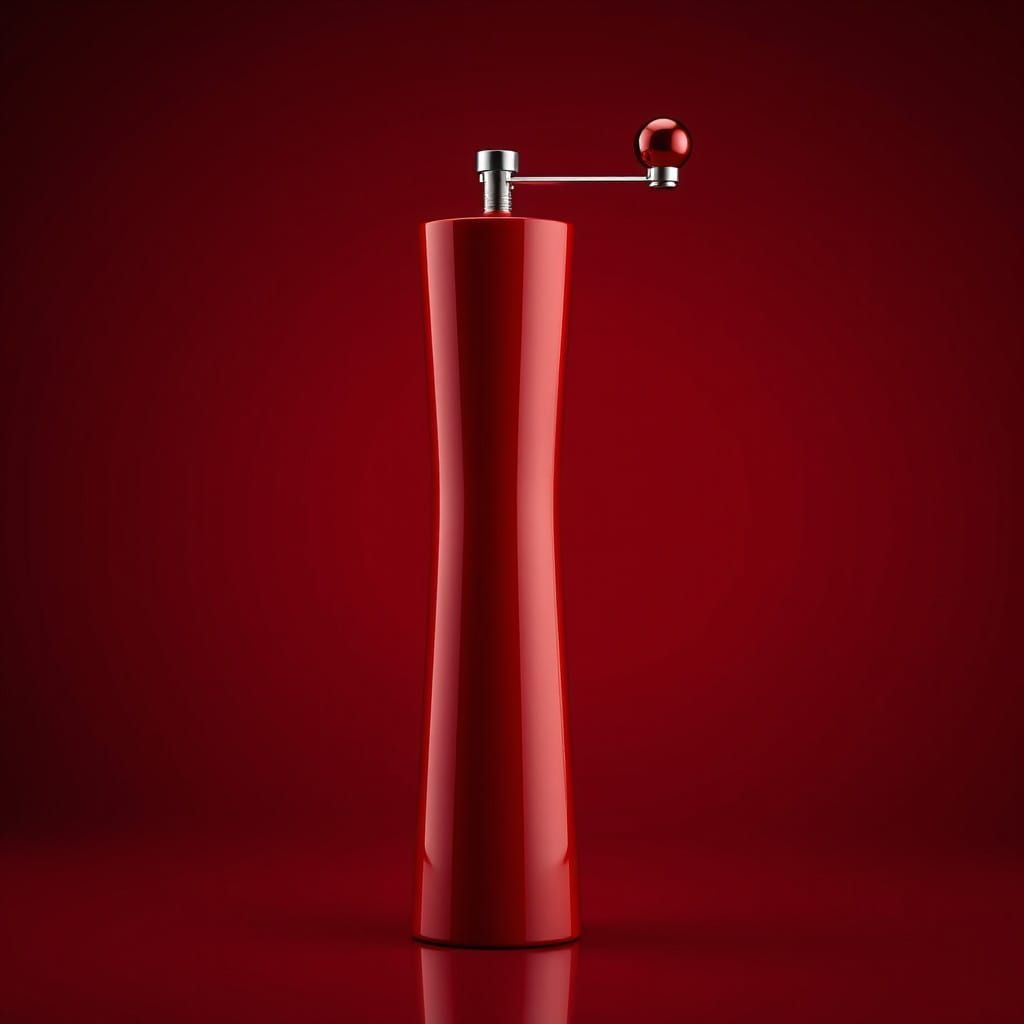 Hyper-Realistic Red Peugeot Pepper Grinder in Luxury Setting