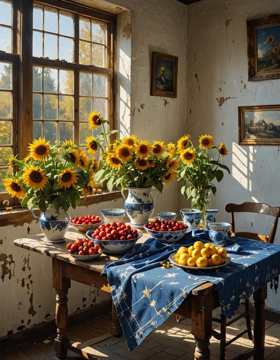 Sunflowers and Cherries: Ukrainian Still Life