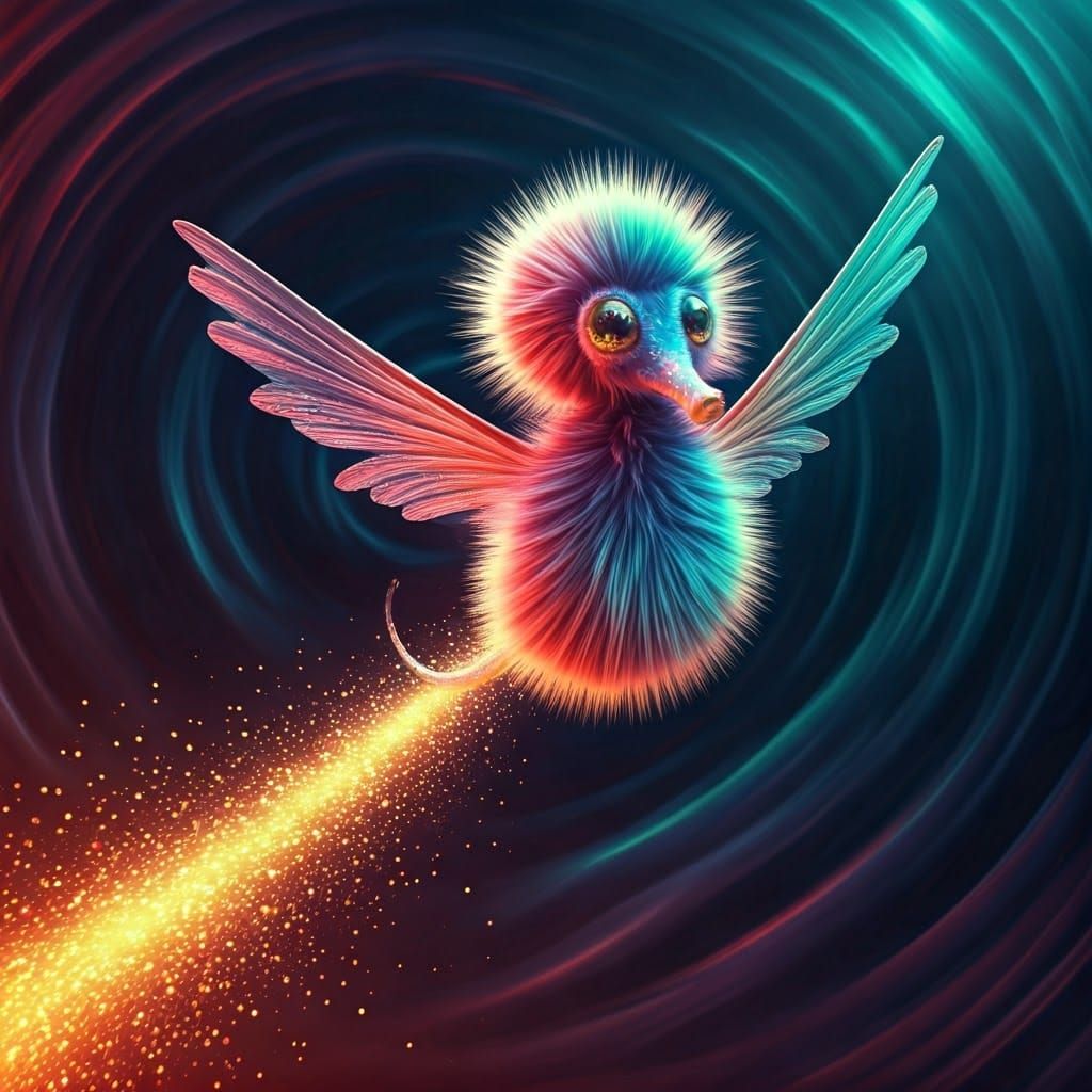 Rainbow Seahorse Flies Through Dreamlike Landscape