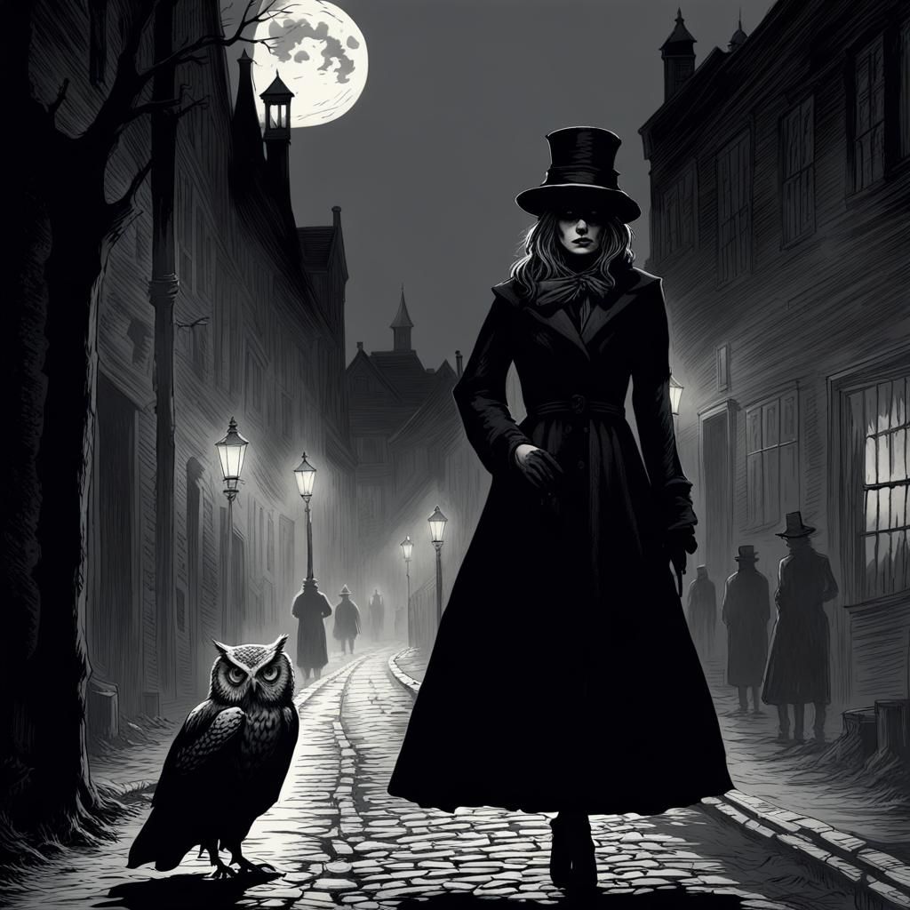 Woman in Spooky Town: A Dark Fantasy Scene