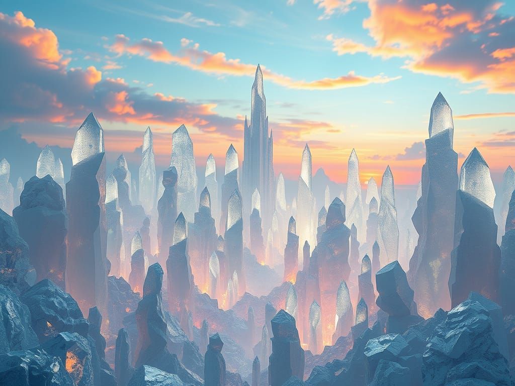 Crystal Metropolis in Ethereal Blue and Orange Hues