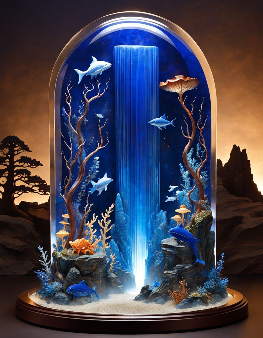 lapis lazuli, life-size, fluted glass