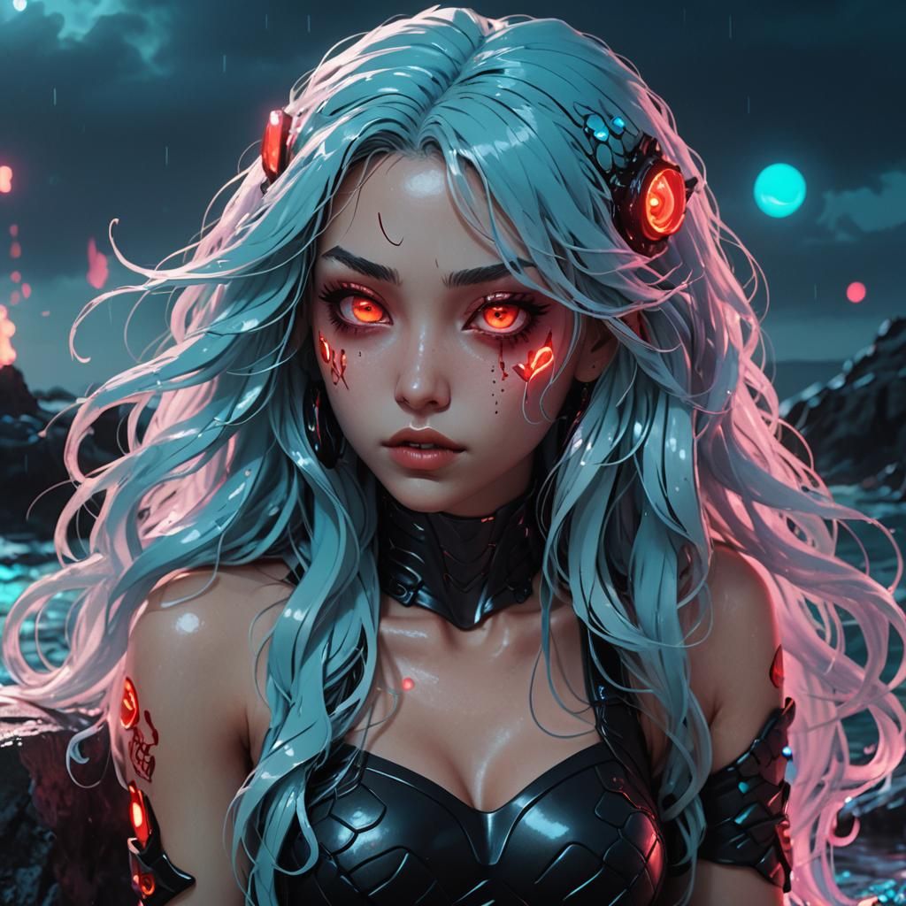 Cyberpunk Mermaid with Neon Armor in 3D Anime Art
