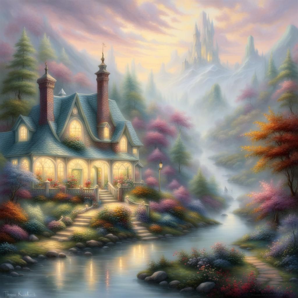 Ethereal Fantasy Wonderland in Kinkade Style