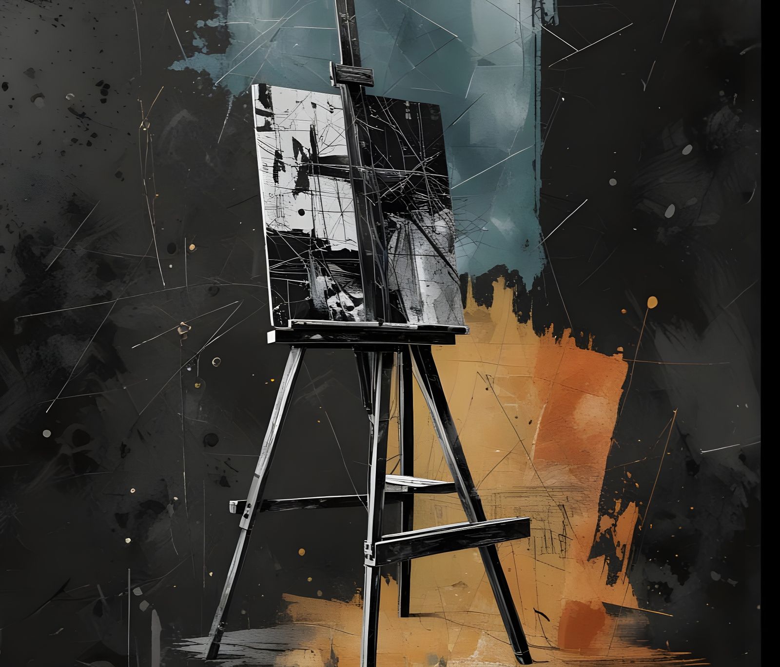 Distressed Easel in Retro Collage Style