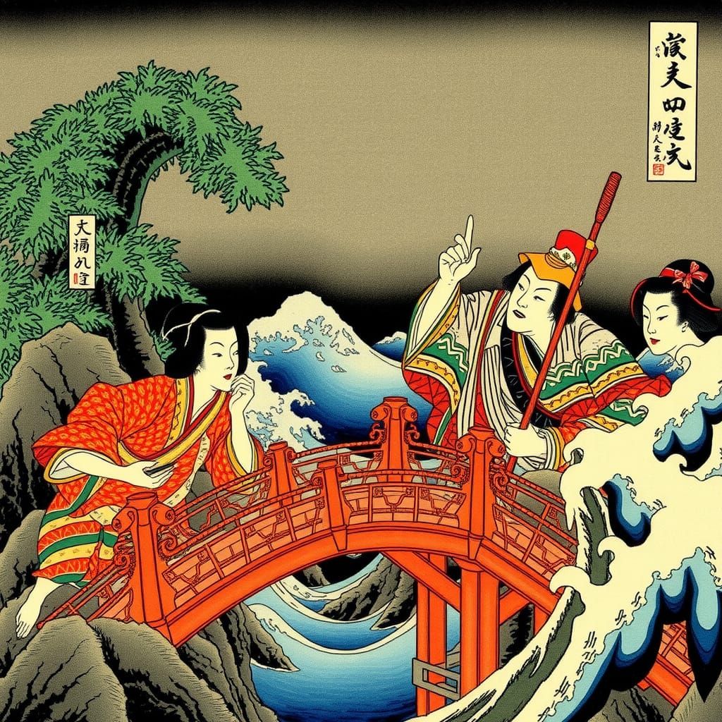 Ukiyo-e Landscape Merging Baroque and Woodblock Styles