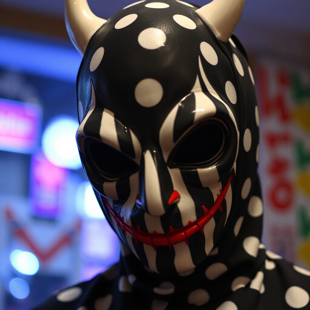 Striped Polka Dot Mask, Eerie Monster by Okuda San Miguel