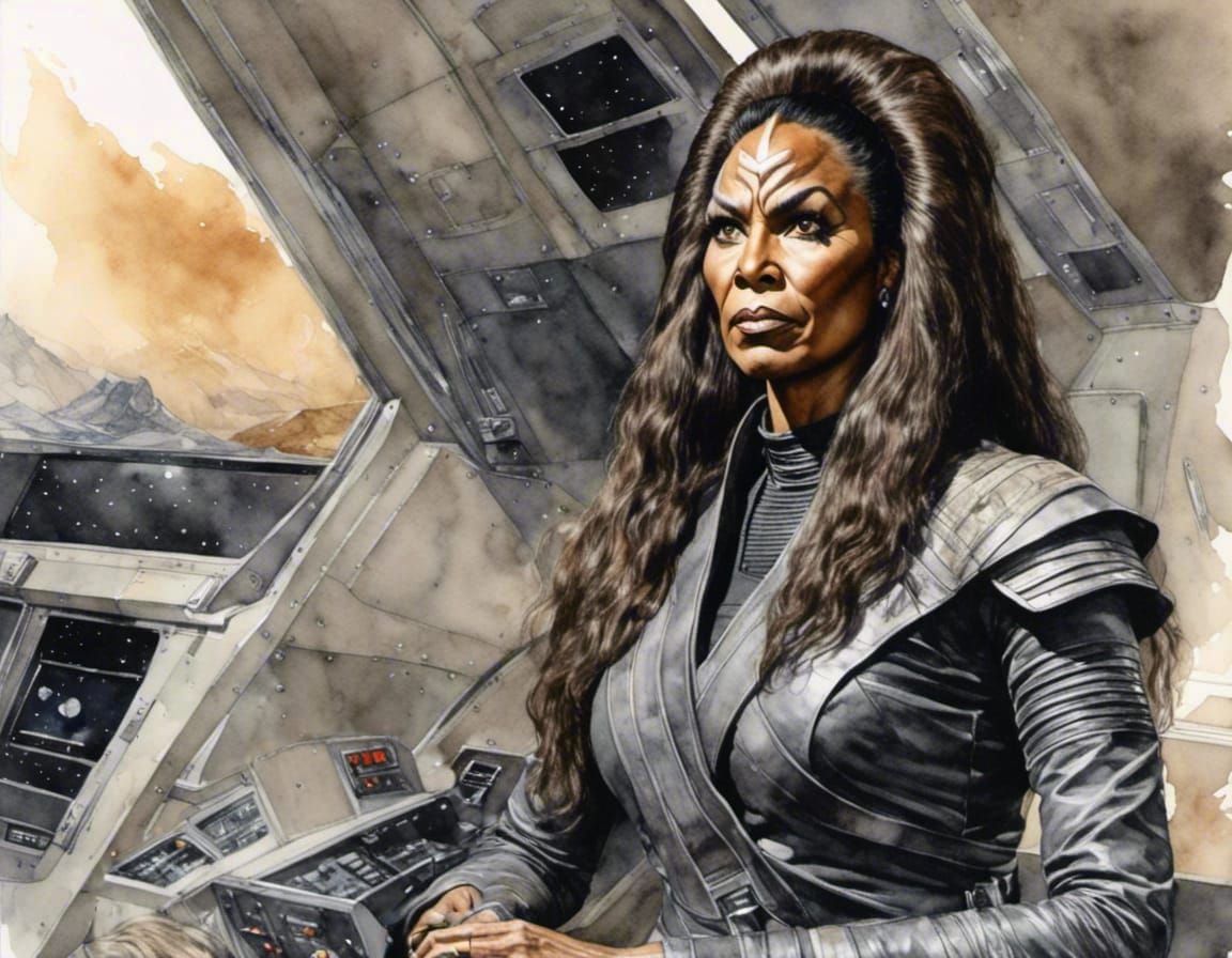 Young Klingon Warrior Portrait in Watercolor Style