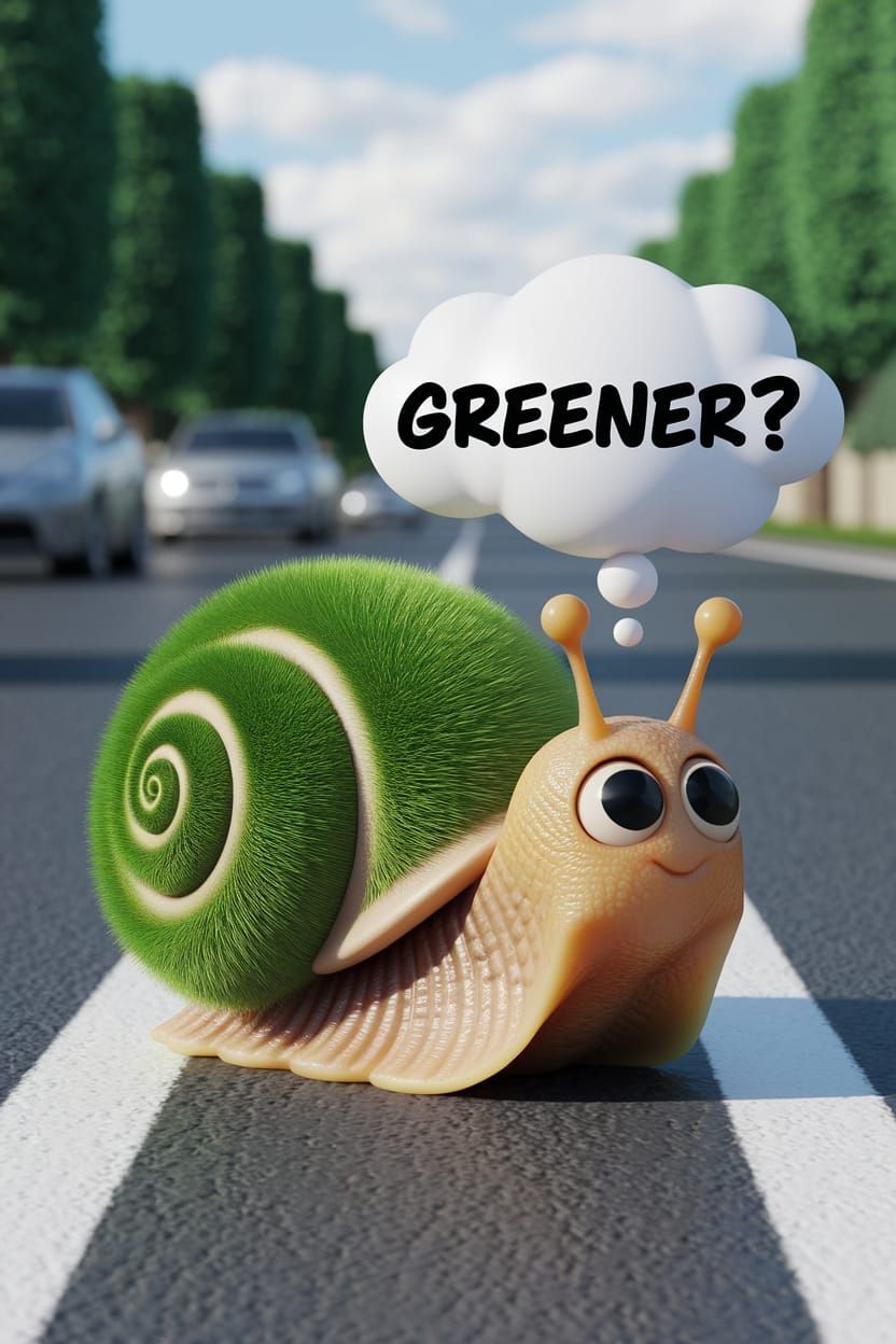 Kawaii Snail Contemplates Life with Curiosity