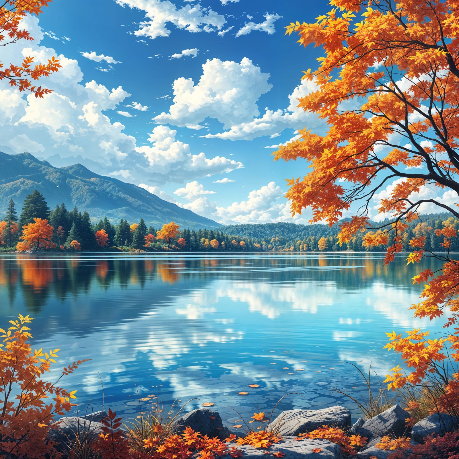 Surreal Autumn Scene Captured in Cel-Shaded Art Style