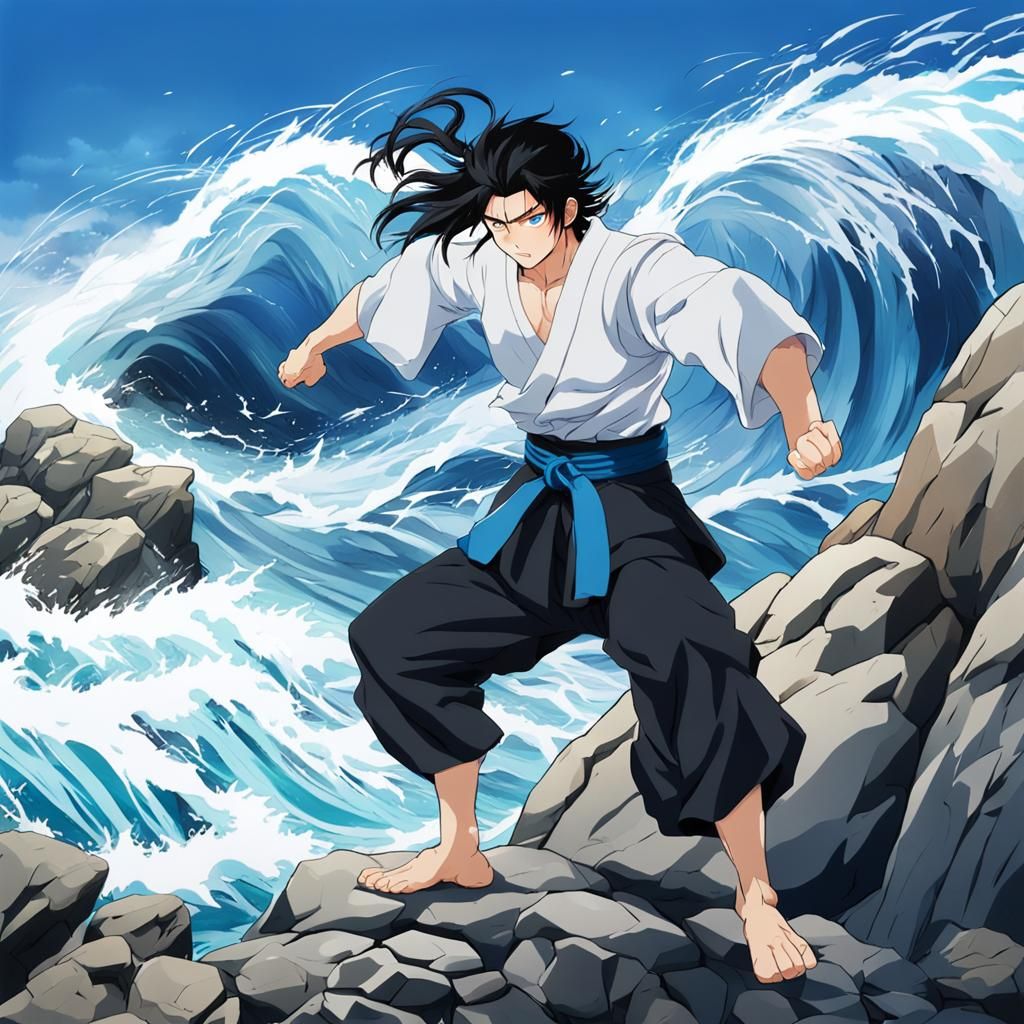 Anime Style Japanese Martial Artist on Rocks