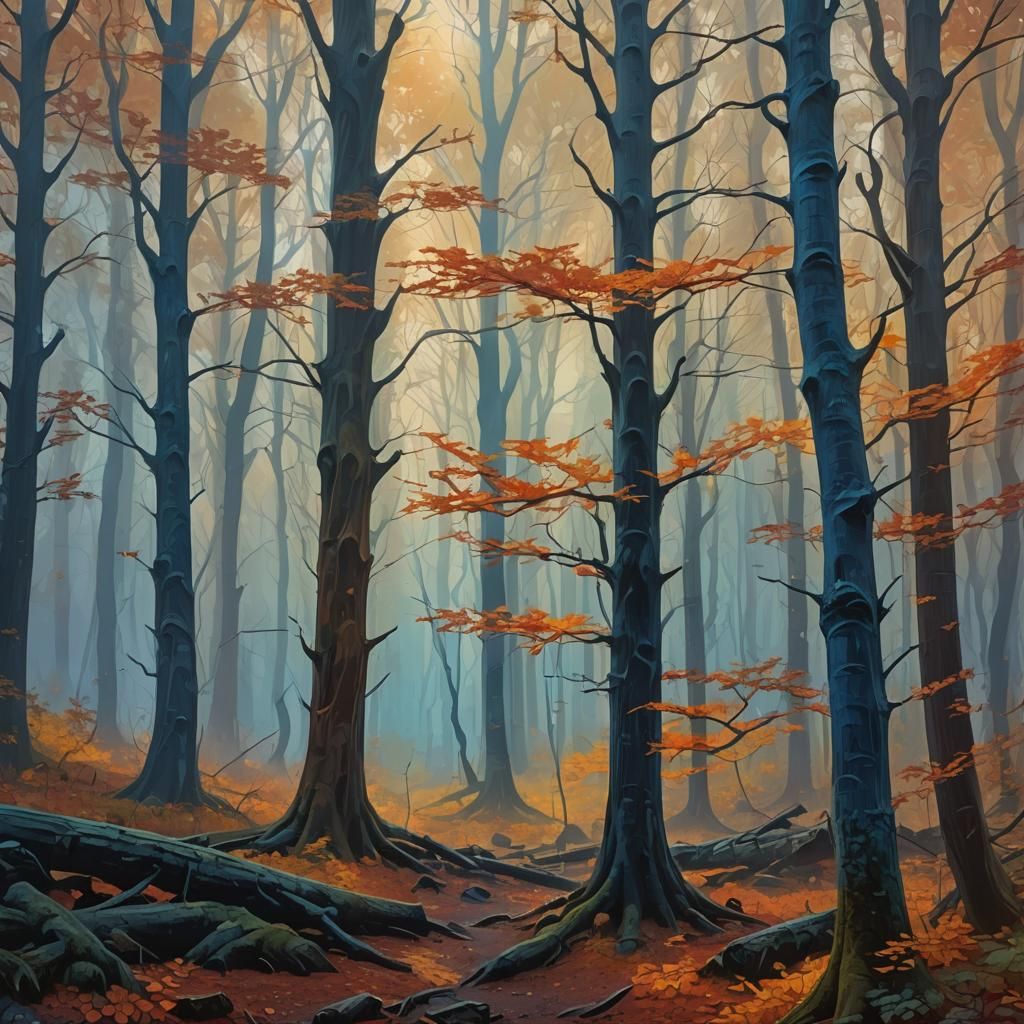 Mystical Autumn Forest in Fauvist Style