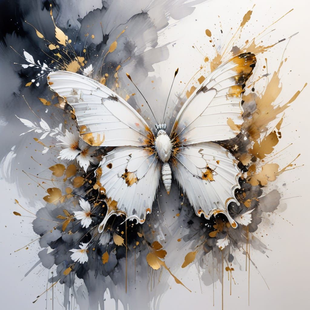 A large, white butterfly with gold in a beautiful shape