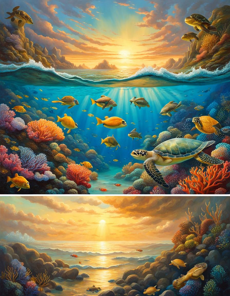 Contrasting Sea Scenes: Calm vs. Stormy Split-Screen