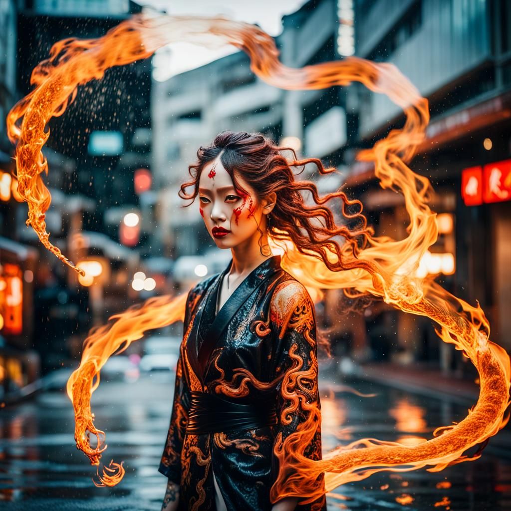 Macabre Demon Engulfed in Flames on Hibiya Street