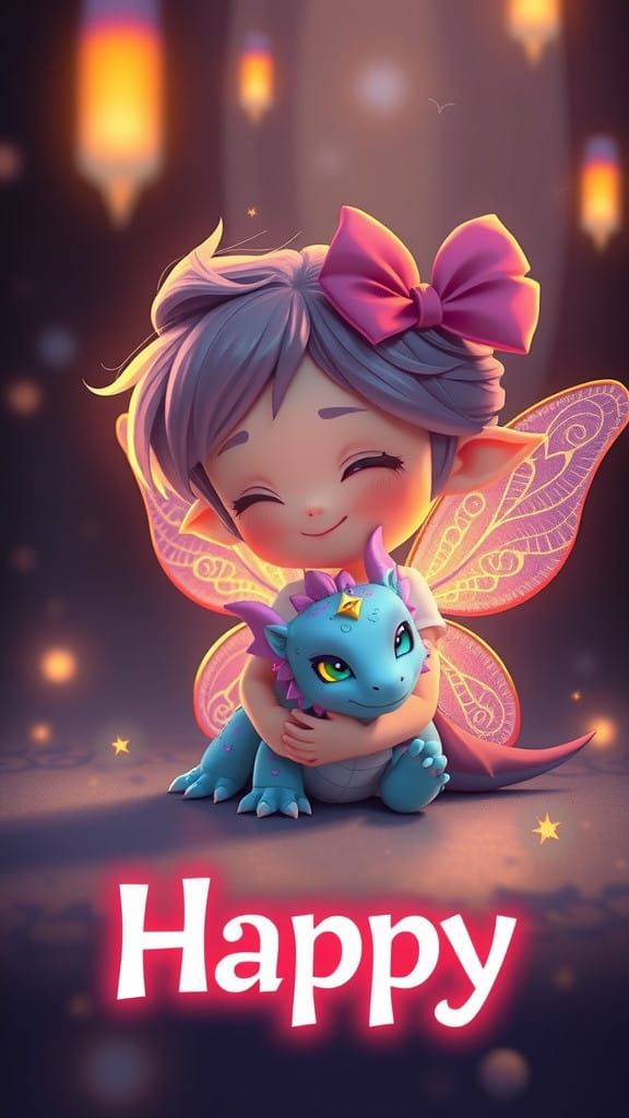 Surreal Fantasy of a Joyful Chibi Fairy with a Baby Dragon