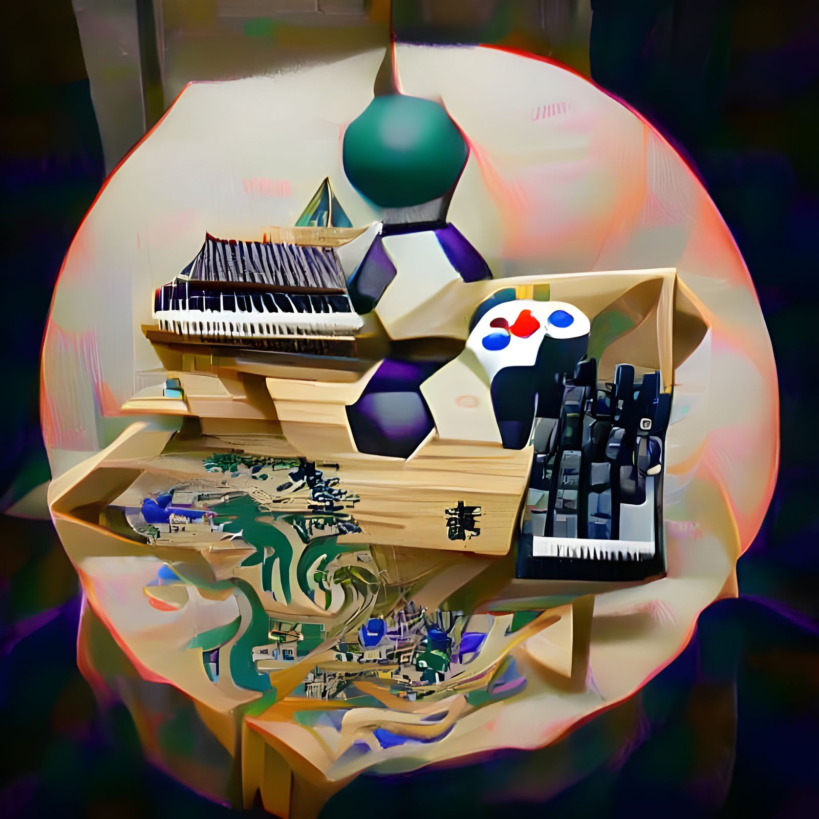 Wooden Gyroid Synthesizer in Retro 3D Style