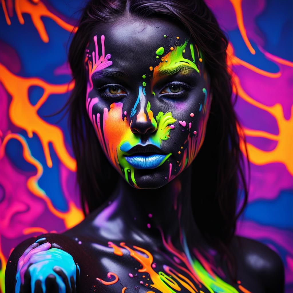 Vibrant Black Light Body Paint Graffiti Art