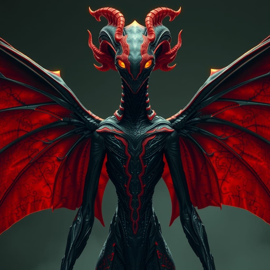Majestic Alien Creature with Dragon Wings in Dark Fantasy St...
