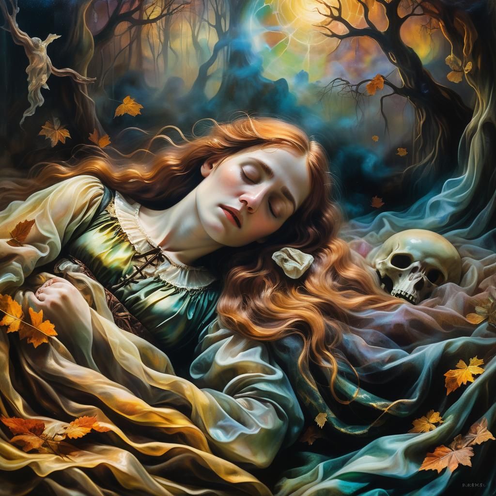 Ethereal Dreamscape: A Pre-Raphaelite Oil Painting