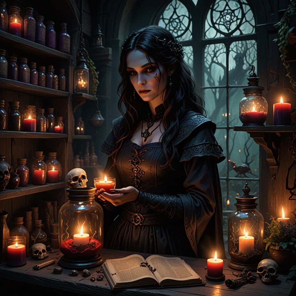 Enchanted Alchemist in a Gothic Lair