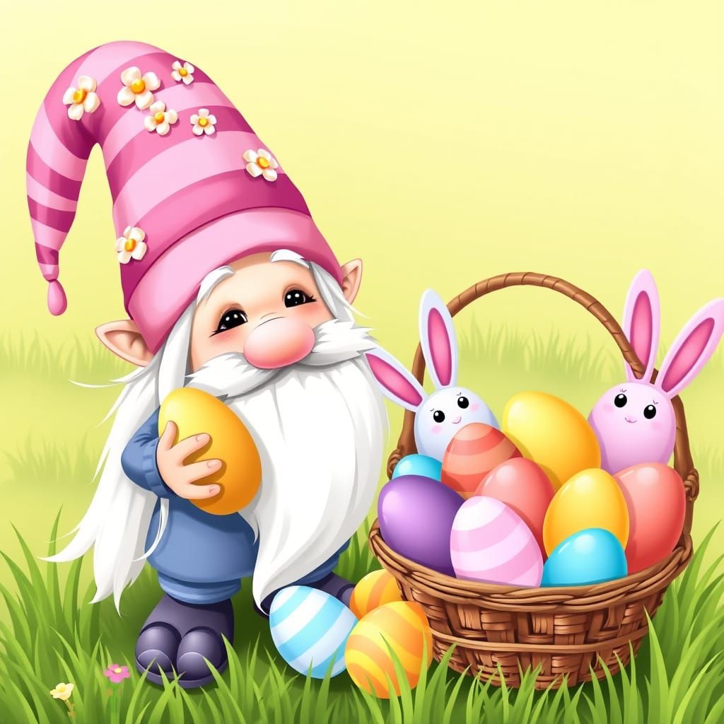 Easter Gnome in Whimsical Cartoon Style