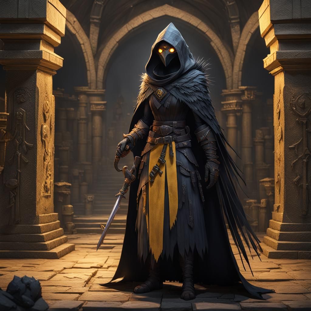 Female Kenku Rogue in Dark Fantasy Style