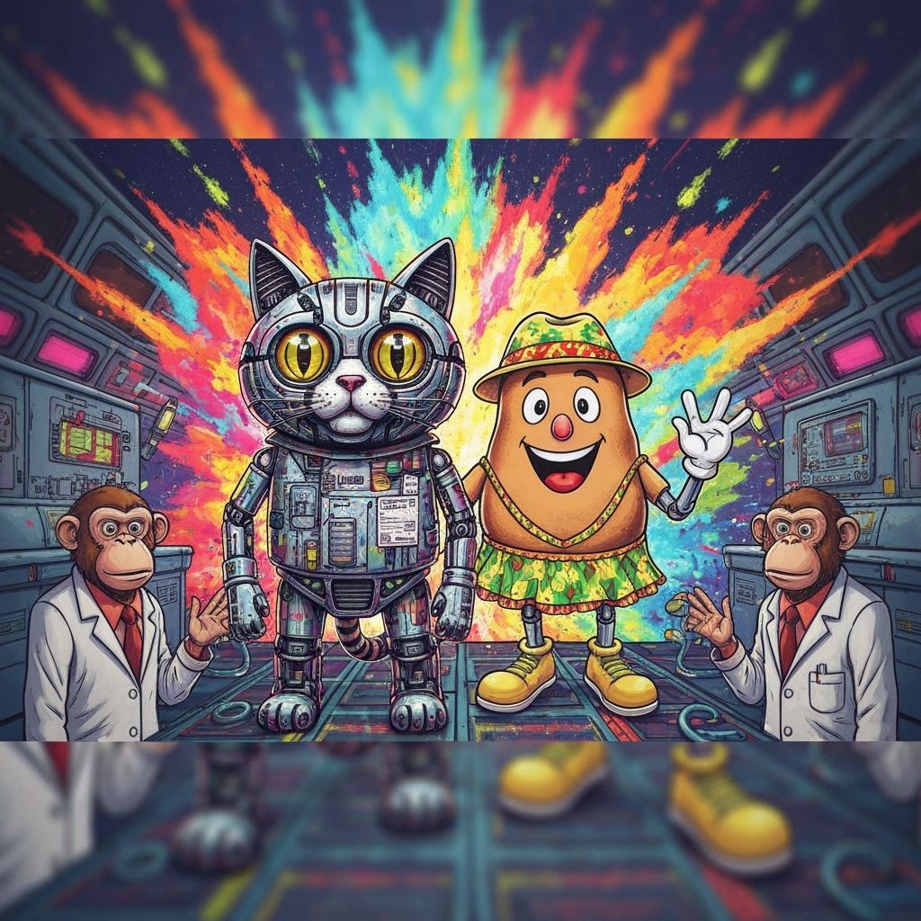 Robotic Cat in Spaceship Lab, Pop Art Style