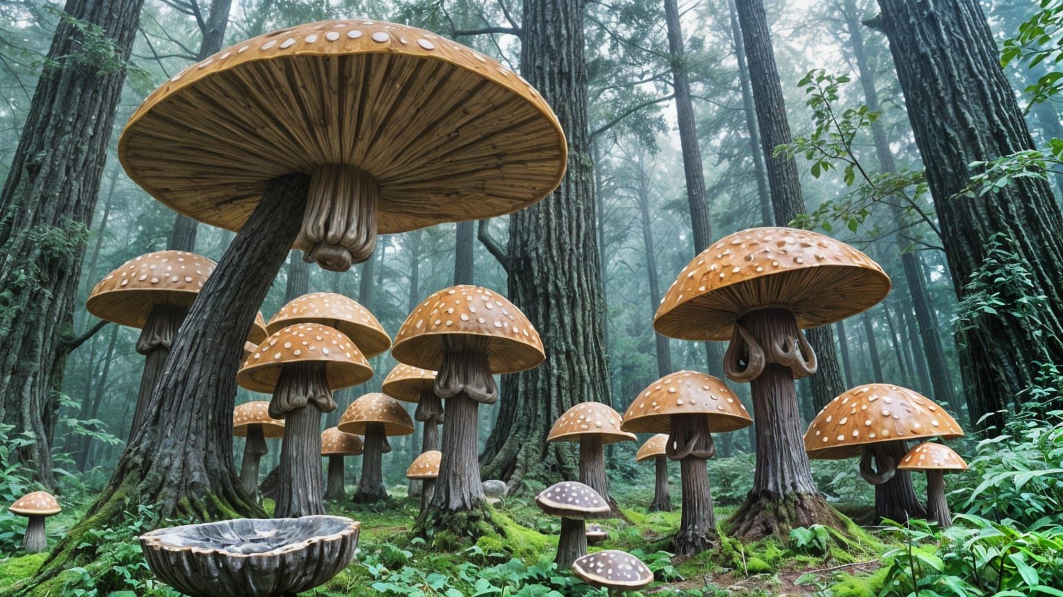 Gothic Forest of Gigantic Mushrooms in Dark Fantasy Art