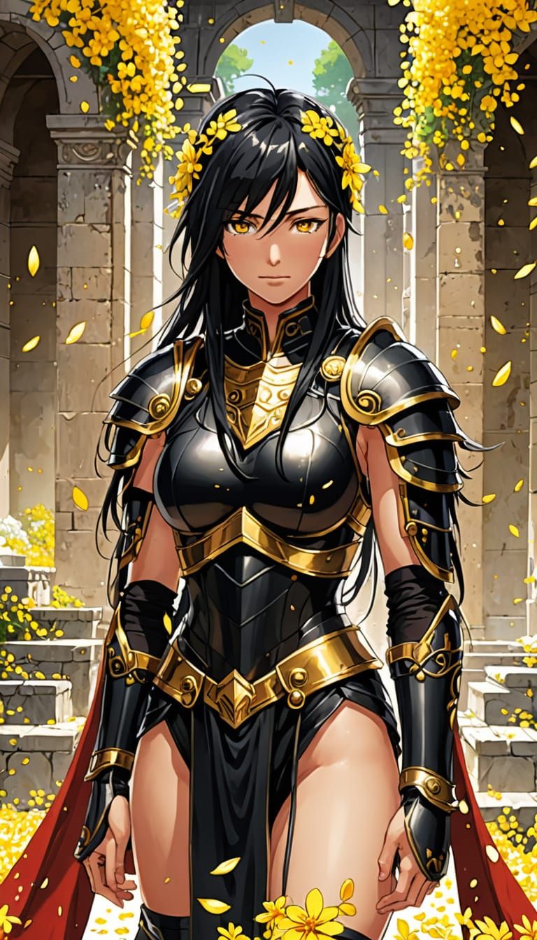 Anime Warrior in Roman Arena with Flower Petals