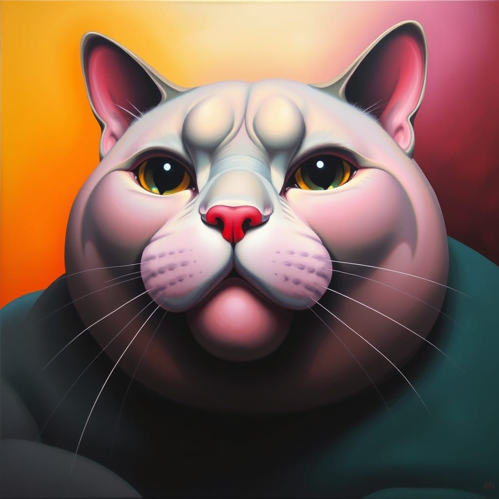 Colorful Cat-Man Hybrid in Botero Style