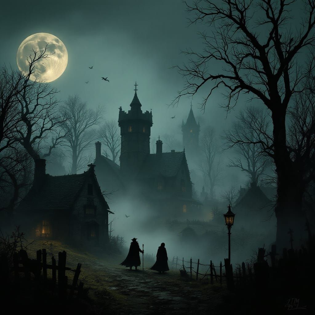 Creepy Foggy Village Inspired by Tim Burton