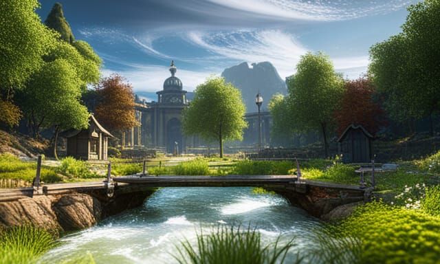 Epic Park Scene in 3D Game Style