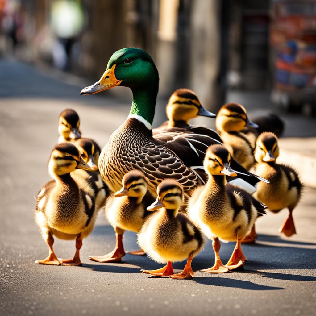 Pride and Unity, proud mother, duck, walking a street with h...